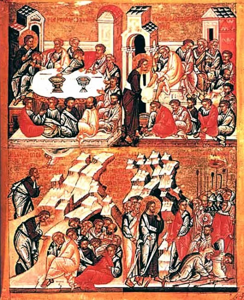 Тайная вечеря. Омовение ног. Моление о чаше. Предательство Иуды. XV — начало XVI века Новгород