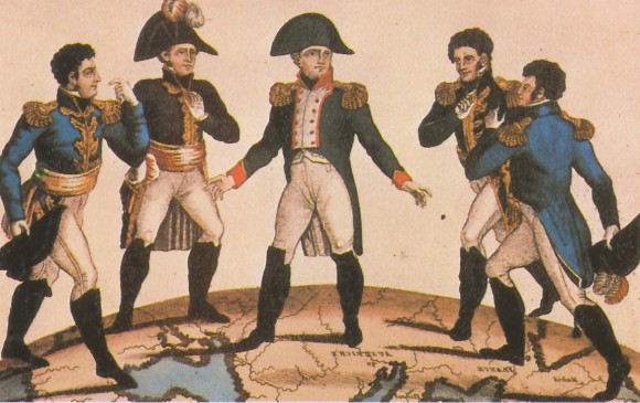 Наполеон Бонапарт делит Европу между своими родственниками. Английская карикатура. Раскрашенная гравюра