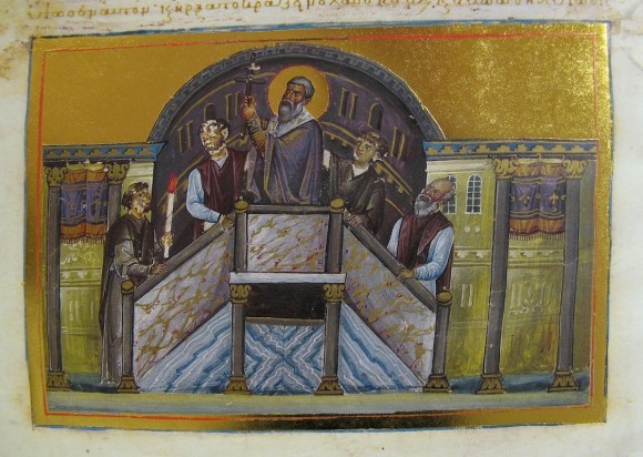 Миниатюра менология императора Василия II. Хранится в Ватикане. 11 век.