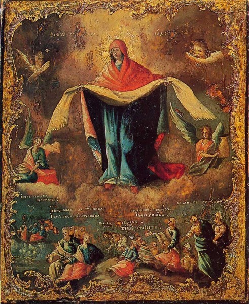 1760-е г. Вариант, соединяющий детали иконографии «Всех скорбящих Радость» и «Покров». ГосНИИР, Москва
