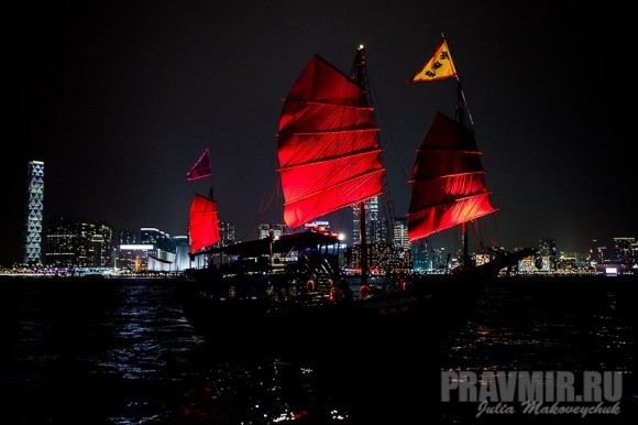 прогулка на кораблике, ночной Гонконг