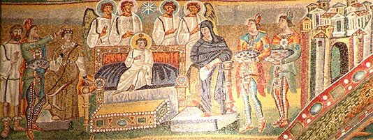 Поклонение волхвов. Мозаика арка базилики Санта Мария Маджоре. 432-440 г. Рим. Фрагмент