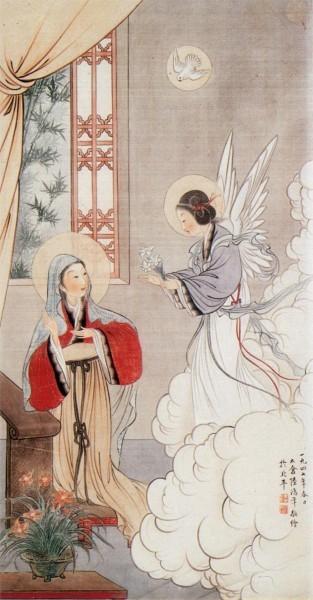 Благовещение. Китайская икона, XVIII век