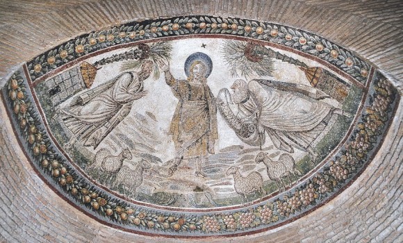 Христос вручает Закон ап. Петру и Павлу Мозаика мавзолея Санта Констанца. Конец IV в. Рим