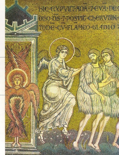 Изгнание из рая. Мозаика из собора Мадонны Ассунта. Италия. XII в