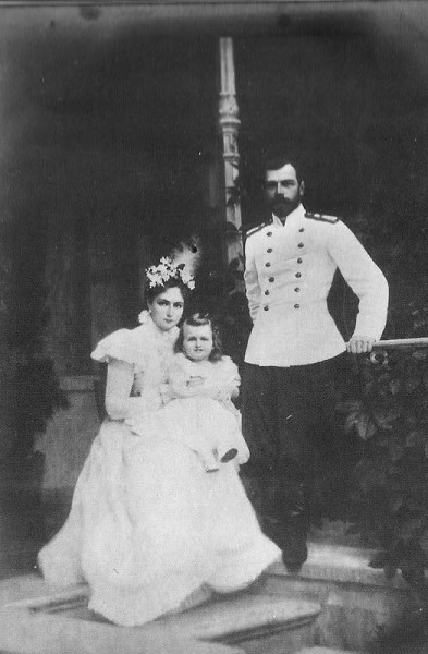 Empress Alexandra with daughter Grand Duchess Olga and Tsar Nicholas II