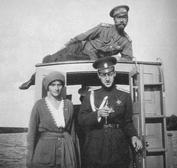 Tsar Nicholas II, Grand Duchess Tatiana and Grand Duke Dmitrii Pavlovich (younger cousin to the Tsar