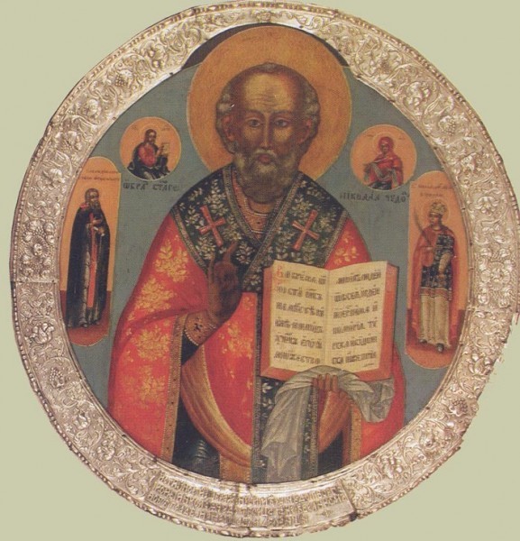 Никола Дворищский со св. Саввой и Варварой. Кон. XVII век. Москва. Государственный исторический музей, Москва Николай Чудотворец. Никола Дворищский со св. Саввой и Варварой. Кон. XVII век. Москва. Государственный исторический музей, Москва