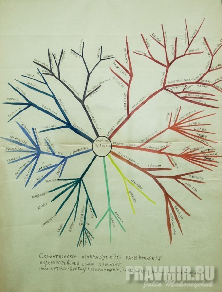 П.А.Флоренский. Схематическое изображение разветвления индоевропейской семьи языков. Из альбома иллюстраций к курсу классической греческой философии. 1908 - 1909. Бумага, акварель, карандаш, чернила