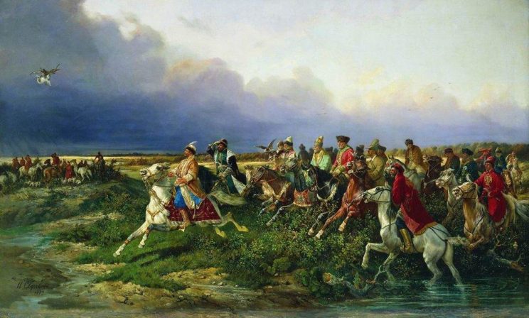 «Царь Алексей Михайлович с боярами на соколиной охоте близ Москвы» (картина Николая Сверчкова)